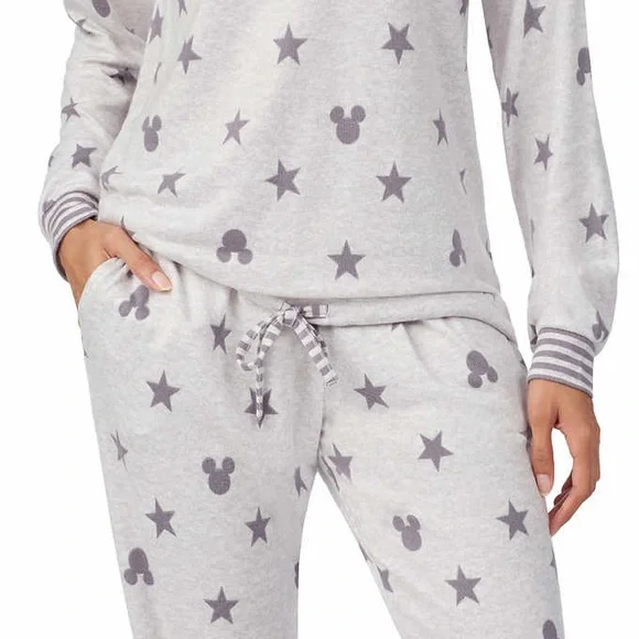 Disney Mickey Lounge Set Grey Star Cozy Pajamas Large - Picture 2 of 6